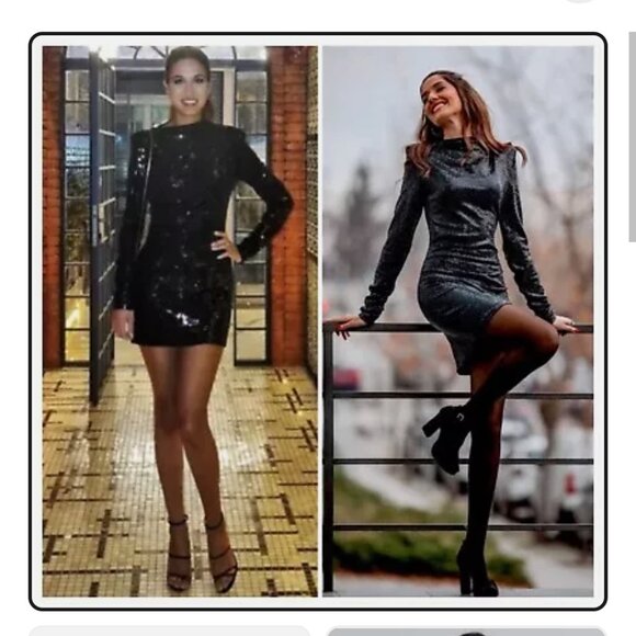 Zara Black Sequin Party Dress - Picture 4 of 16